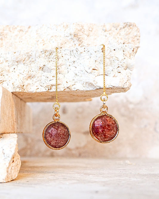 Strawberry Quartz & Gold-Plated Sterling Silver Threader Earrings – Embrace Love and Joy