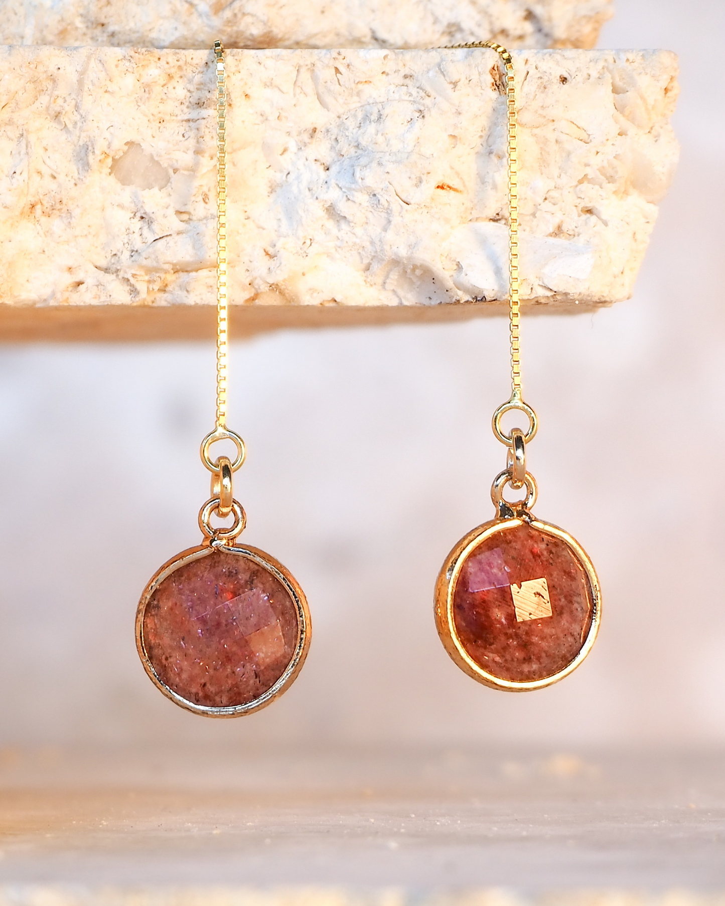 Strawberry Quartz & Gold-Plated Sterling Silver Threader Earrings – Embrace Love and Joy