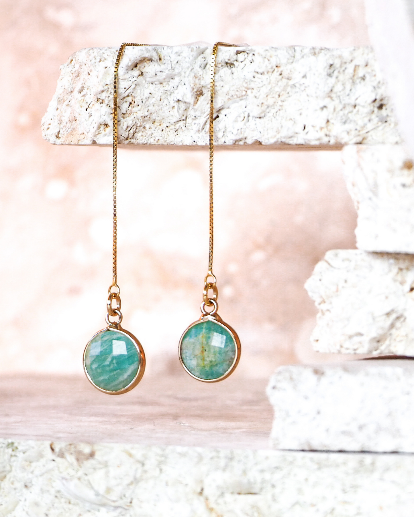 Amazonite Threader Earrings in Gold-Plated Sterling Silver – Channel Calm and Inner Strength