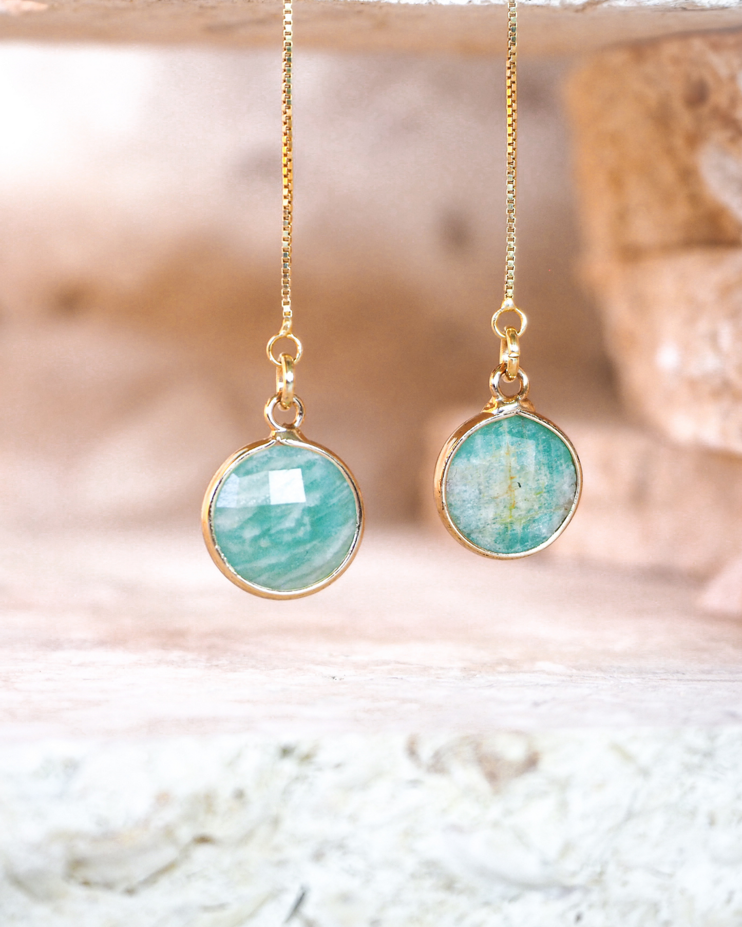 Amazonite Threader Earrings in Gold-Plated Sterling Silver – Channel Calm and Inner Strength