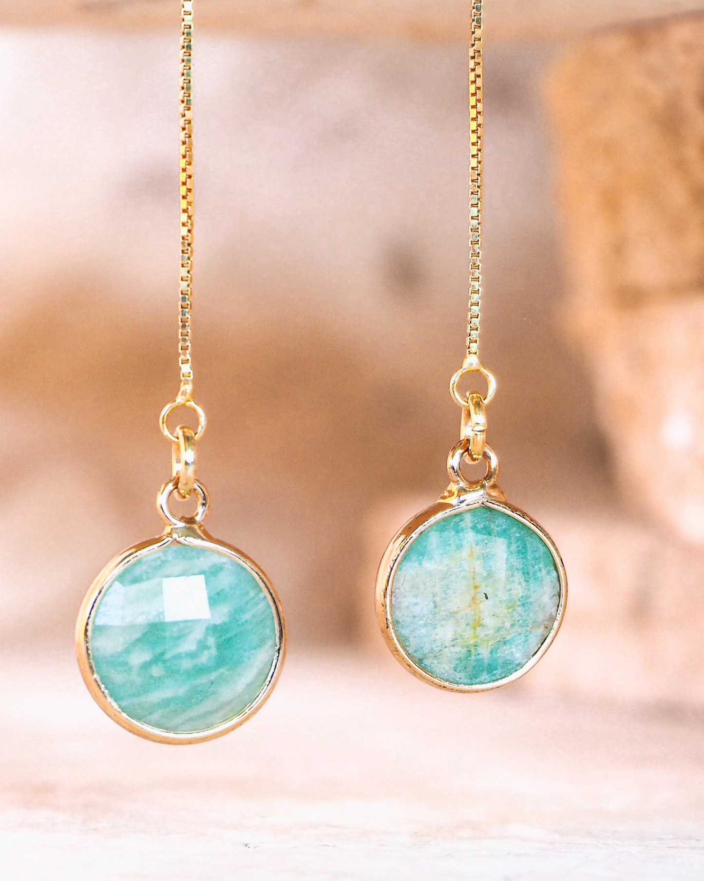 Amazonite Threader Earrings in Gold-Plated Sterling Silver – Channel Calm and Inner Strength