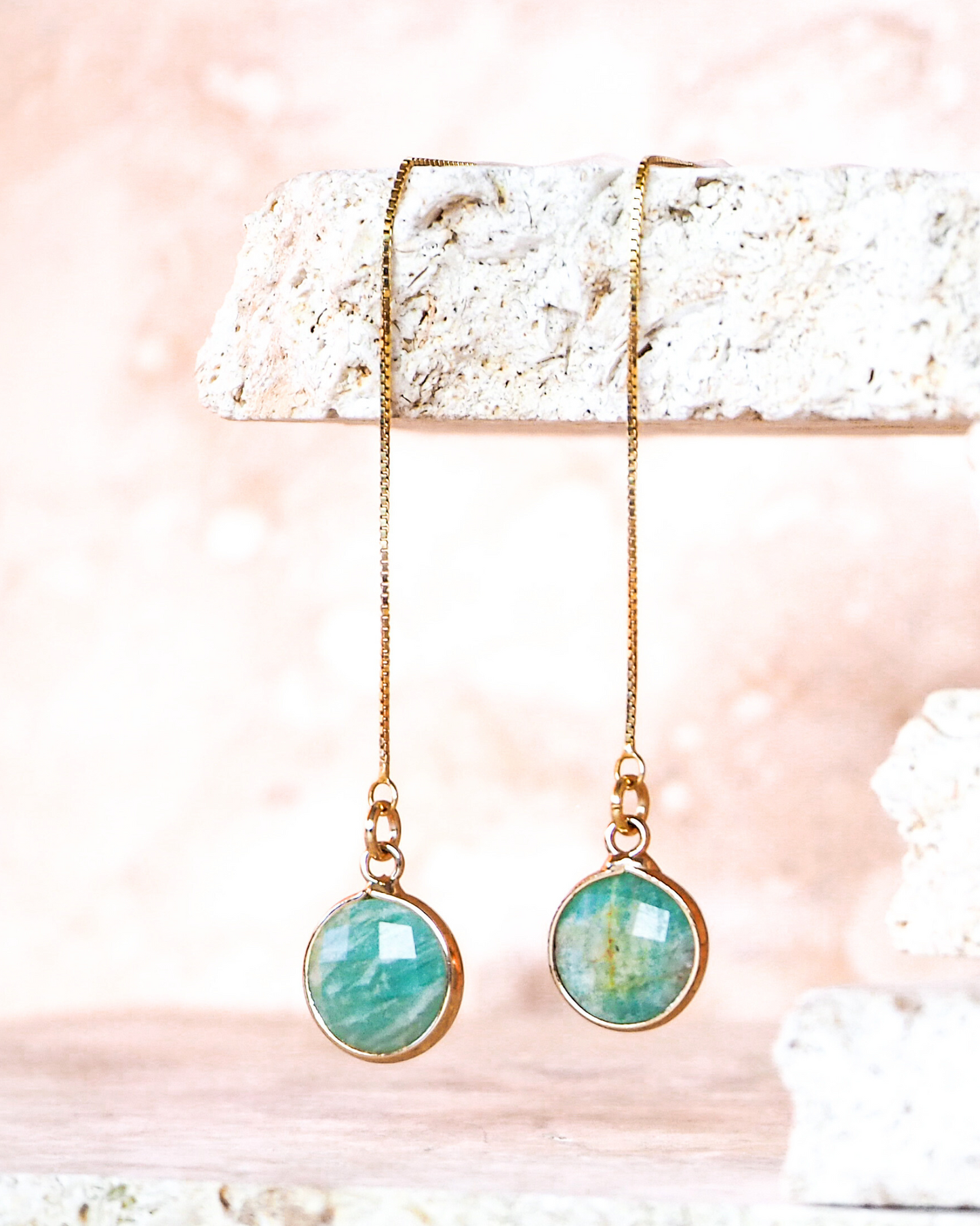 Amazonite Threader Earrings in Gold-Plated Sterling Silver – Channel Calm and Inner Strength