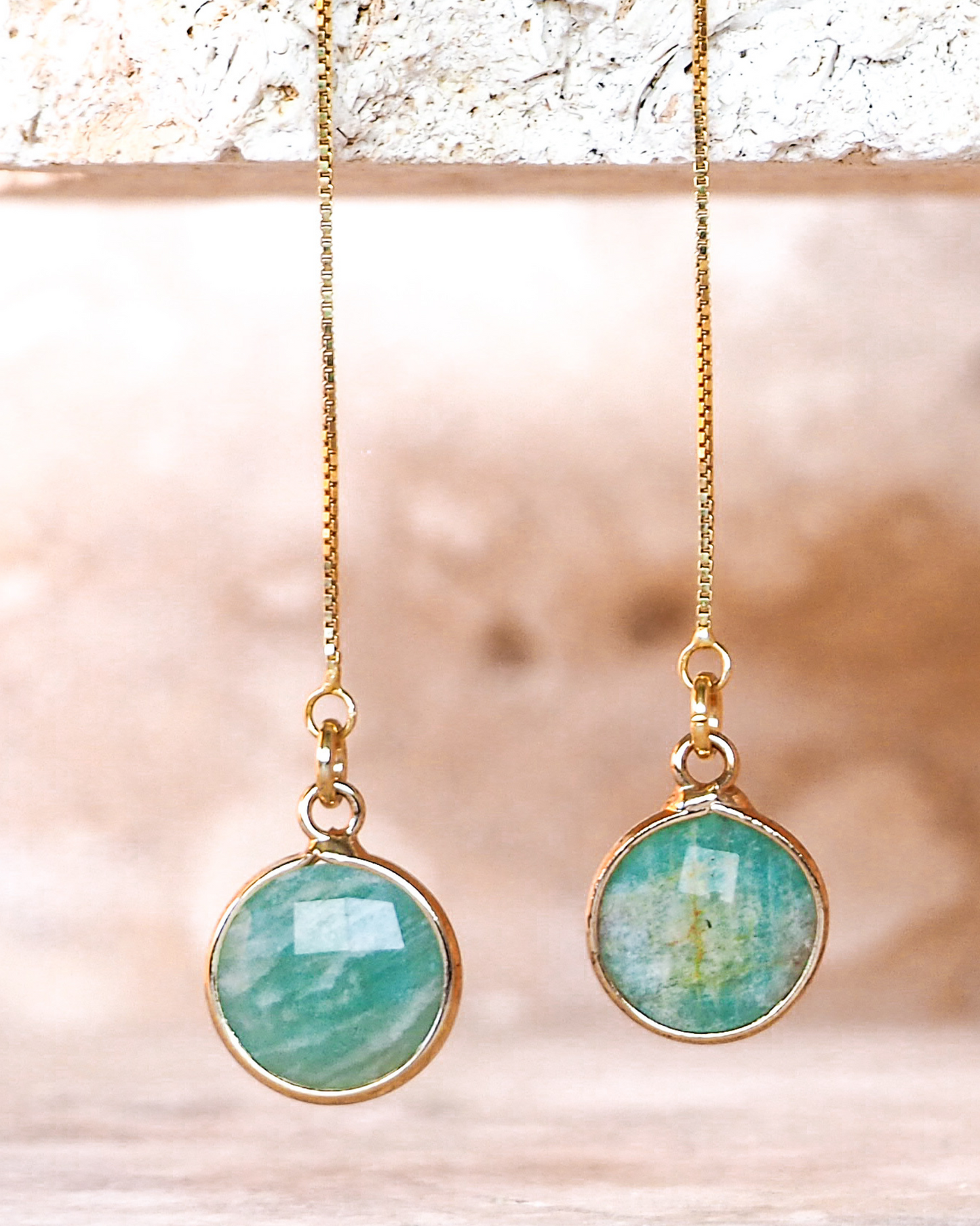 Amazonite Threader Earrings in Gold-Plated Sterling Silver – Channel Calm and Inner Strength