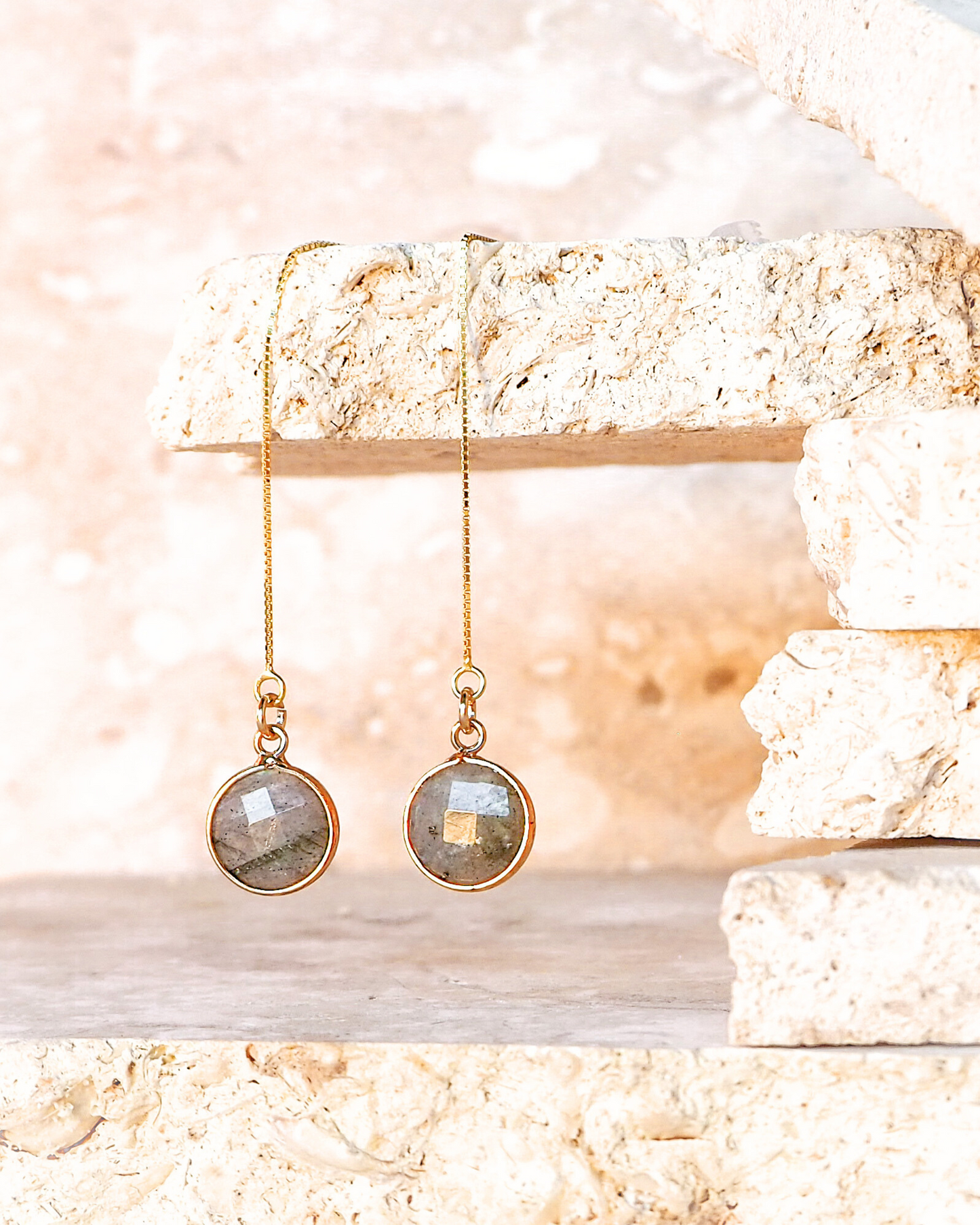 Labradorite Threader Earrings in Gold-Plated Sterling Silver – Channel Intuition and Transformation