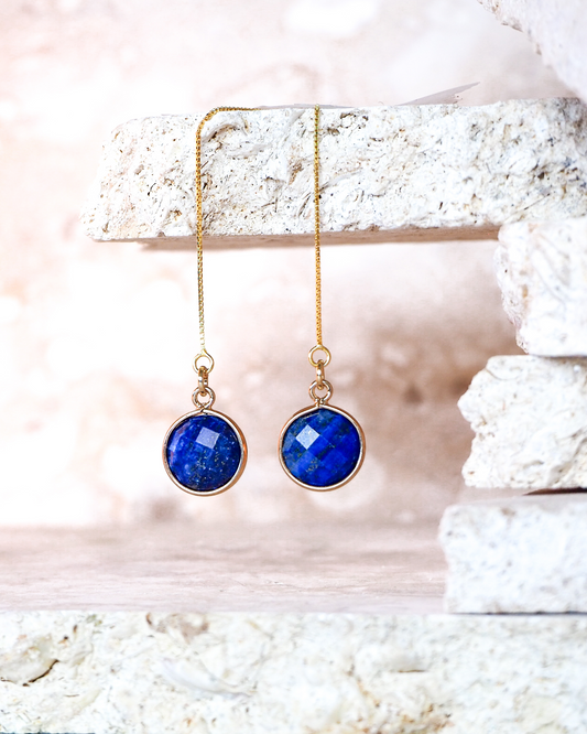 Lapis Lazuli Threader Earrings in Gold-Plated Sterling Silver – Enhance Inner Peace and Self-Awareness