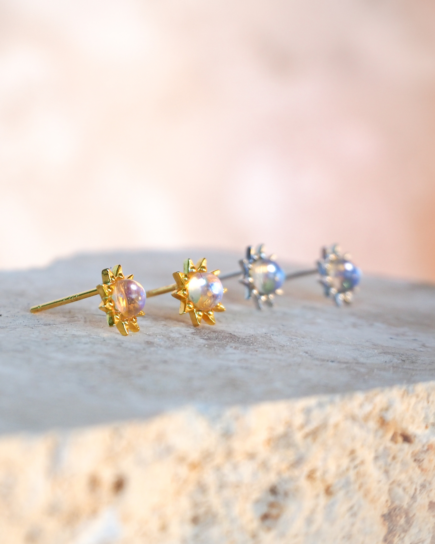 Moonstone Sunflower Sterling Silver Stud Earrings – Celebrate Joy and Positivity