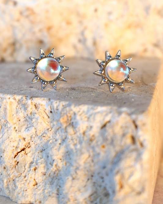 Moonstone Sunflower Sterling Silver Stud Earrings – Celebrate Joy and Positivity