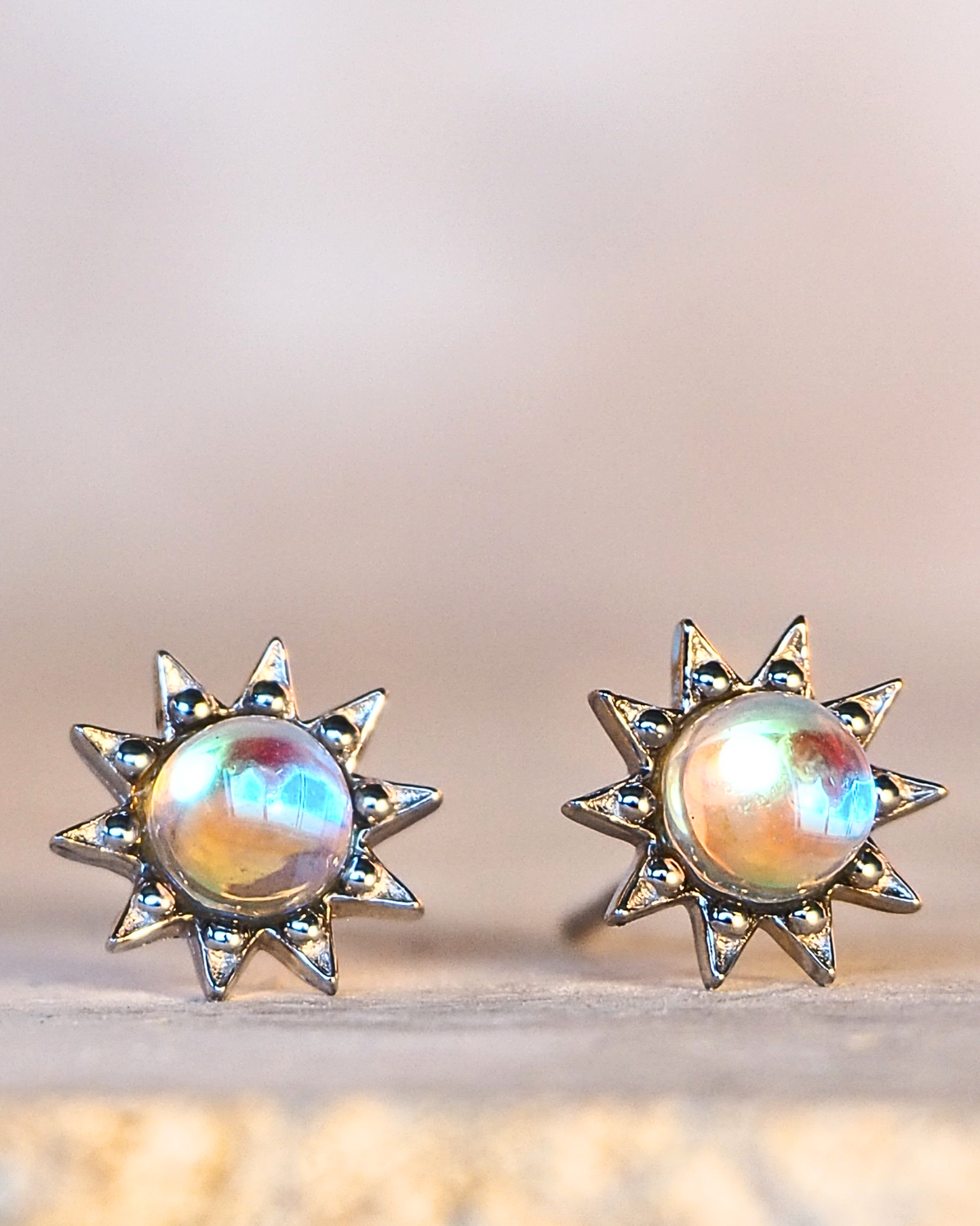 Moonstone Sunflower Sterling Silver Stud Earrings – Celebrate Joy and Positivity