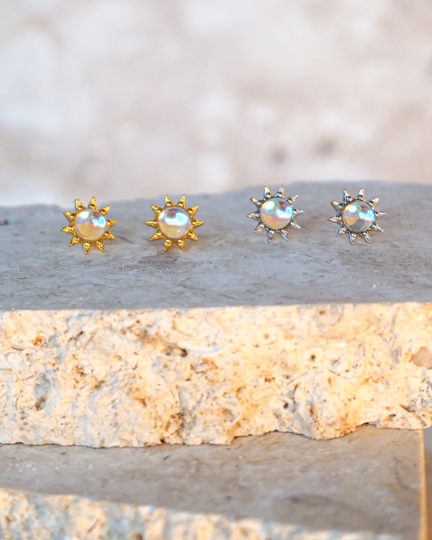 Moonstone Sunflower Sterling Silver Stud Earrings – Celebrate Joy and Positivity