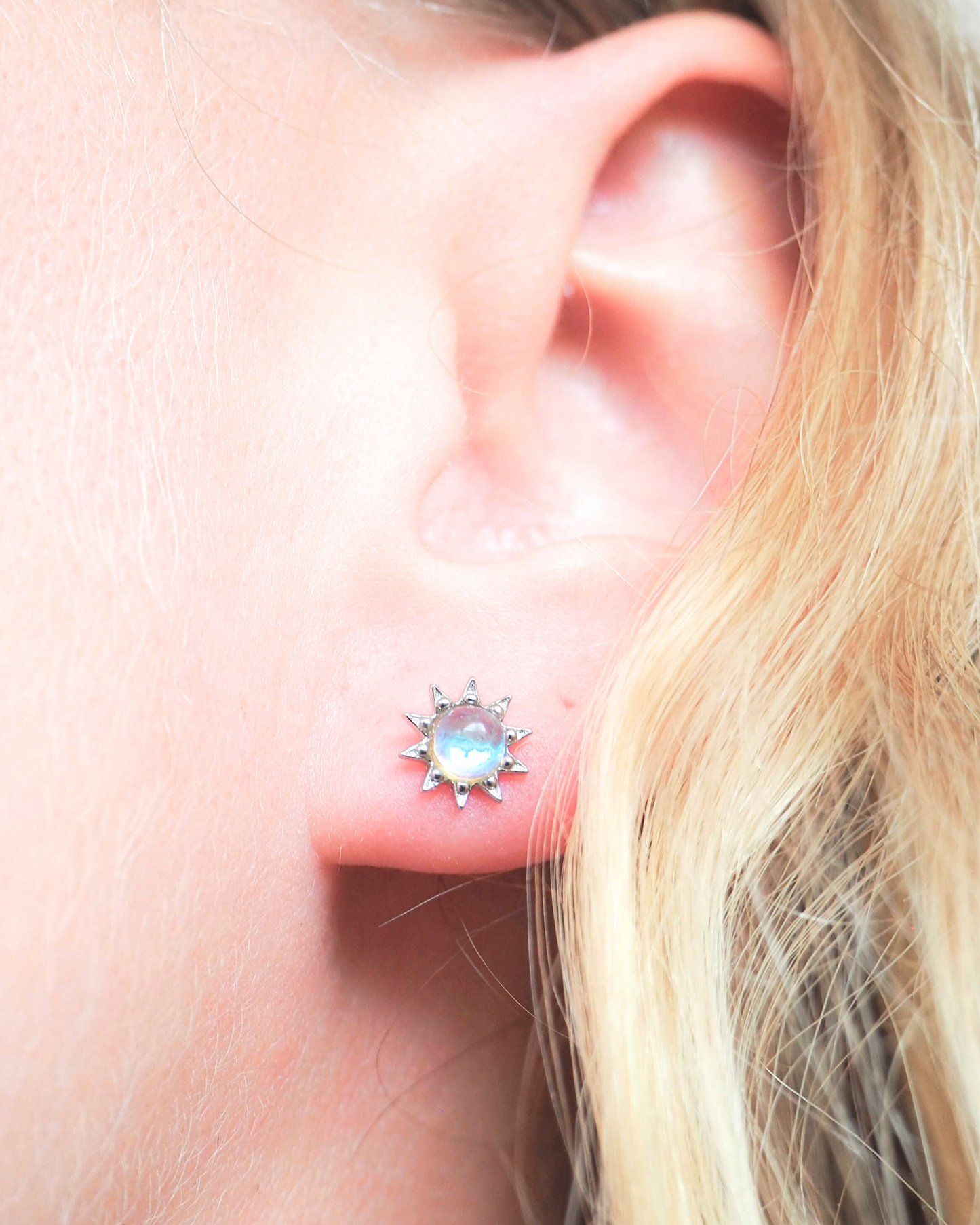 Moonstone Sunflower Sterling Silver Stud Earrings – Celebrate Joy and Positivity