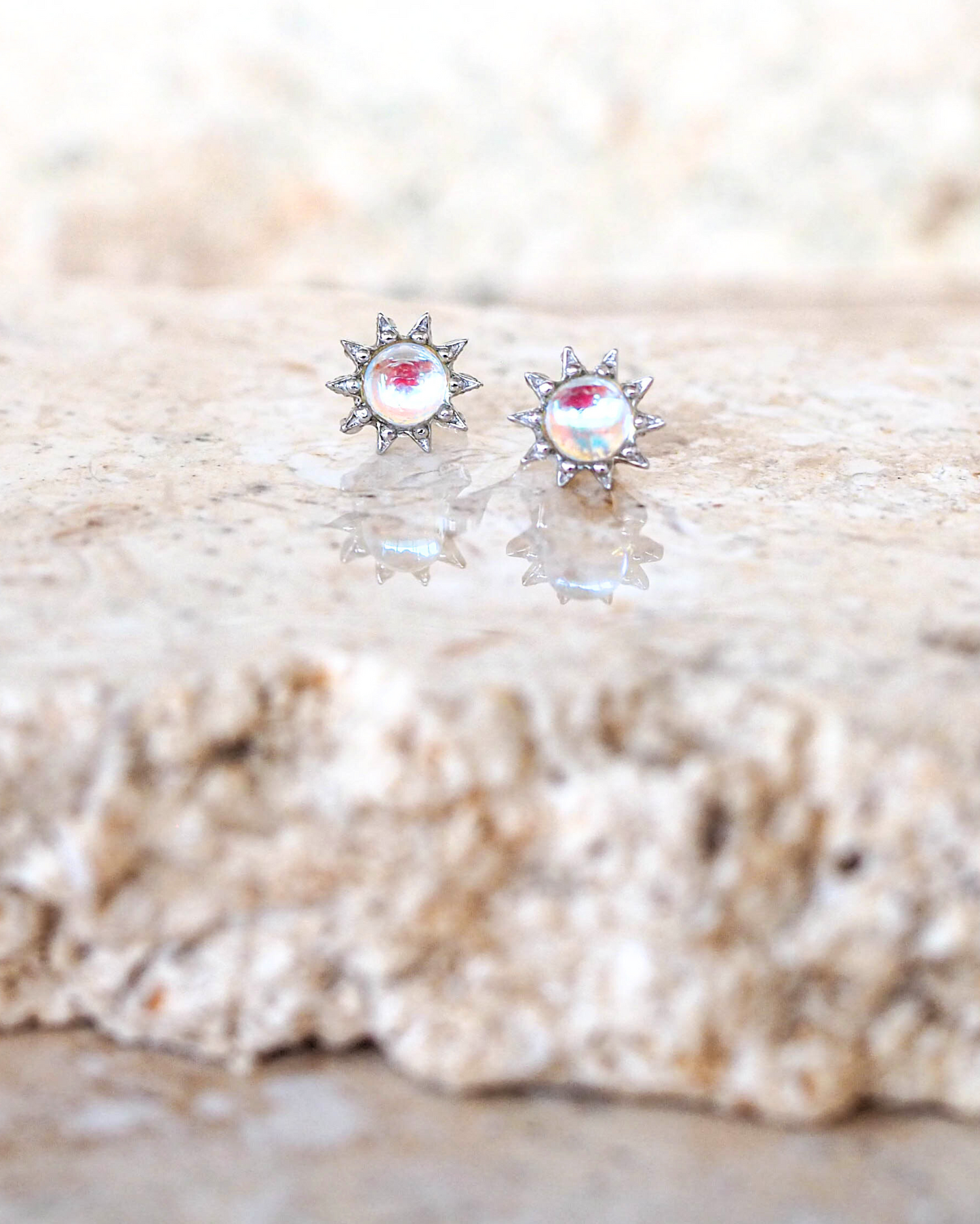 Moonstone Sunflower Sterling Silver Stud Earrings – Celebrate Joy and Positivity